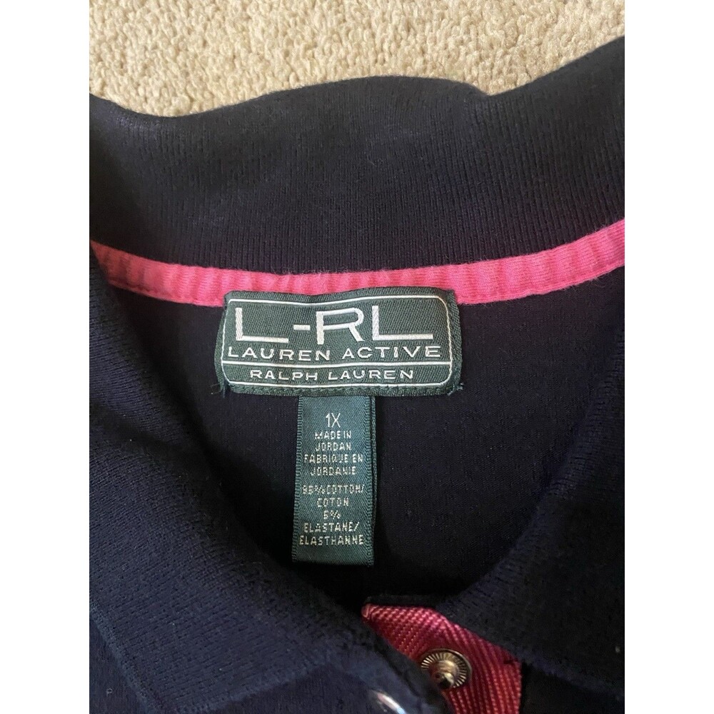 Lauren Ralph Lauren Active Striped Polo Shirt Y2k Era Black White Pink Women 1X - Picture 2 of 14
